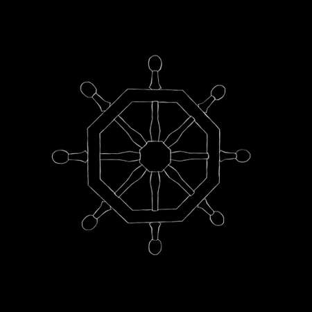 Ship helm. Isolated on black  background. Sketch illustration.の写真素材