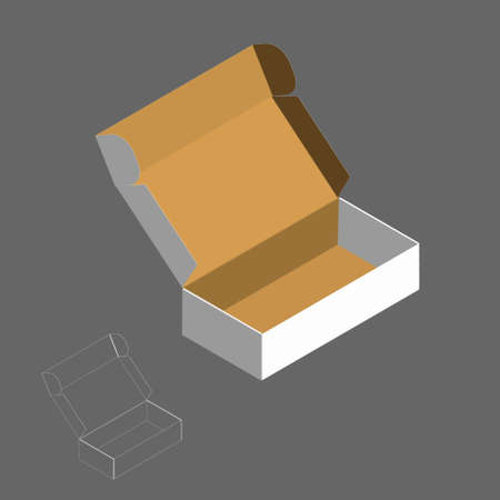 Opened box. Isolated on grey background. 3d Vector illustration.Isometric view.のイラスト素材