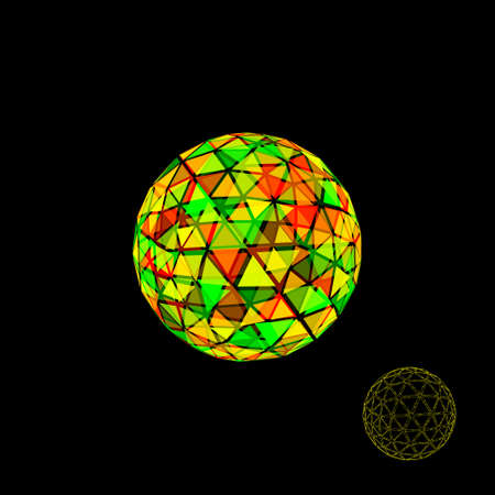 Abstract polygonal broken sphere.Isolated on black background.3d Vector colorful illustration.のイラスト素材