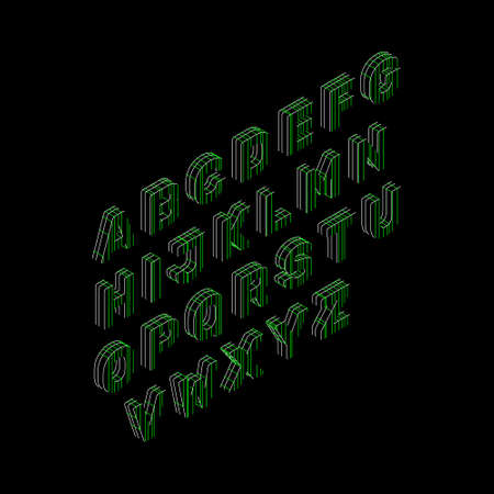 Capital alphabet letters of lines. Isolated on black background. Vector outline illustration. Isometric view.のイラスト素材