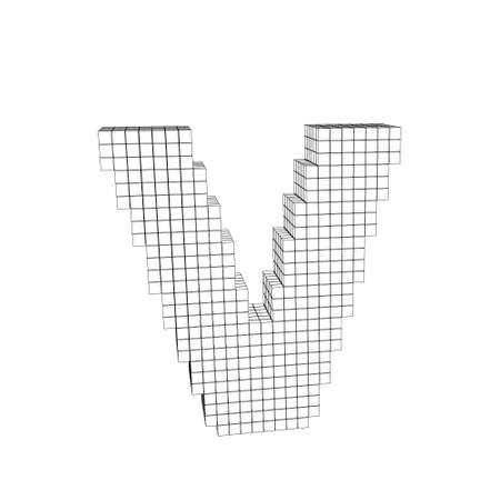 3d pixelated capital letter V. Isolated on white background.Vector outline illustration.のイラスト素材