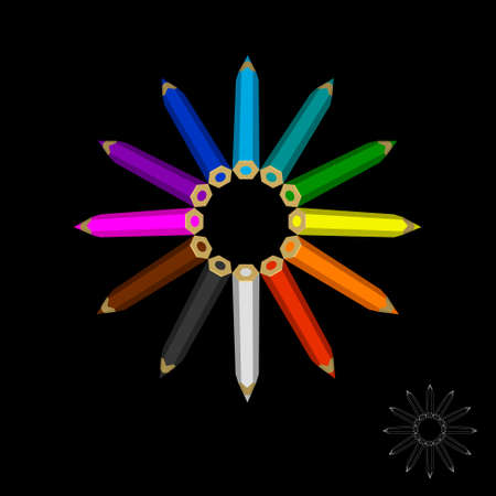 Color pencils. Isolated on black background. Vector colorful illustration. のイラスト素材