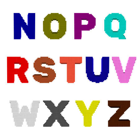 3d pixelated capital letter set.Isolated on white background.Vector colorful illustration.Front view.のイラスト素材