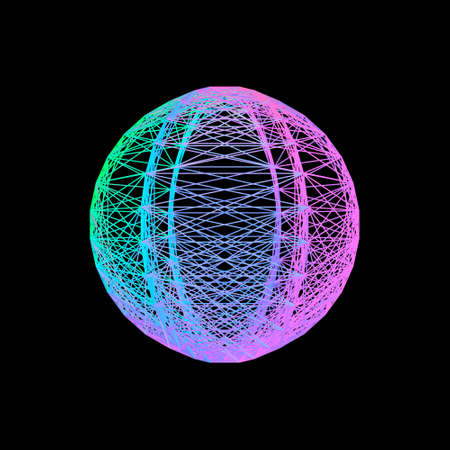 Sphere carcass framework. Isolated on black background. Vector colorful illustration. No gradient.