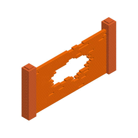 Broken brick fence. Isolated on white background. Vector illustration.Isometric view.のイラスト素材