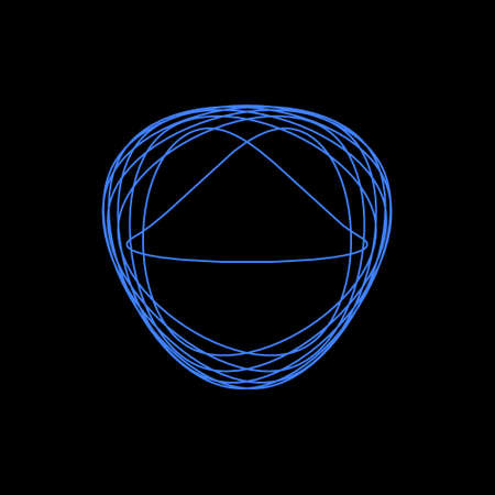 Abstract geometric shape of curved lines. Isolated on black background. Vector outline illustration.のイラスト素材