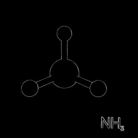 Ammonia model molecule. Isolated on black background. Sketch illustration.の写真素材