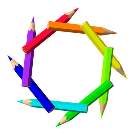 Color pencils frame. Isolated on white background. Vector colorful illustration.のイラスト素材