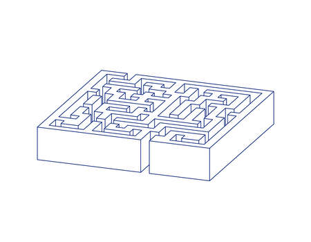 Labyrinth. Isolated on white background. Vector outline illustration. Dimetric projection.のイラスト素材