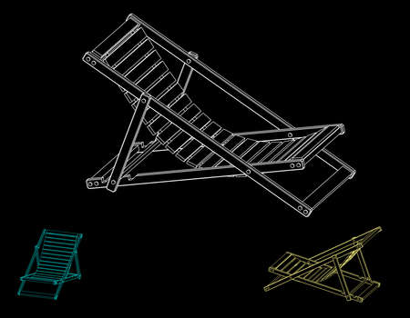 Chaise lounge.  Isolated on black background. Vector outline illustration. Dimetric projection.のイラスト素材