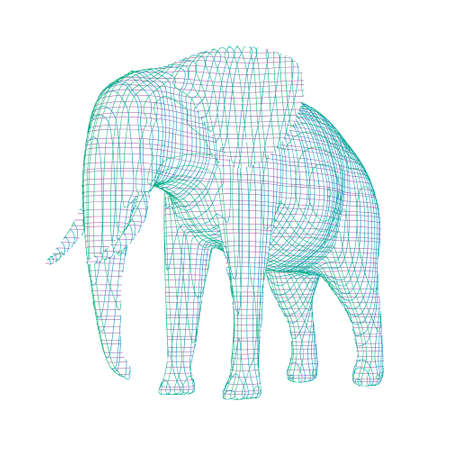 Abstract striped elephant. Isolated on white background.Vector outline illustration.のイラスト素材