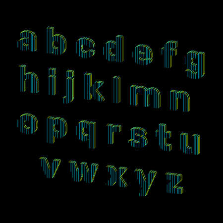 Alphabet letters of lines. Isolated on black background. Vector outline illustration. Dimetric view.のイラスト素材
