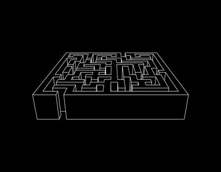Labyrinth. Isolated on black background. Vector outline illustration.のイラスト素材