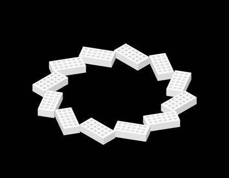 Circle of bricks. Isolated on black background. 3D Vector illustration. Isometric projection.のイラスト素材