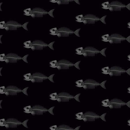 Metallic Fish skeletons background. Seamless pattern.3D rendering illustration.