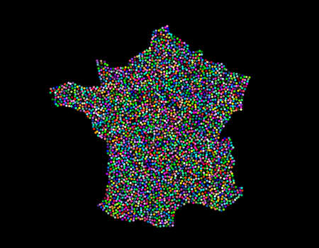 France map. Isolated on black background. Vector illustration. Pointillism style.のイラスト素材