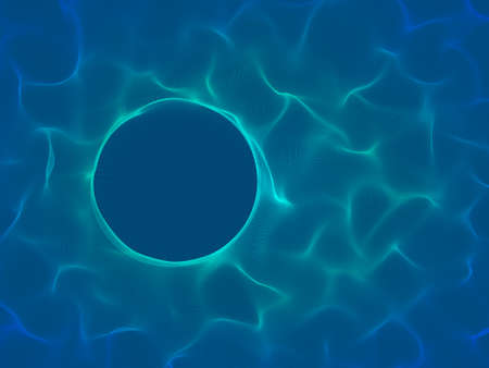 Abstract Wave surface of particles. Blue background. Round hole. Digital illustration.