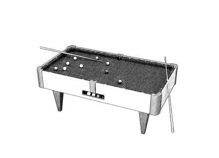 Billiard table.Isolated on white background. Sketch illustration.