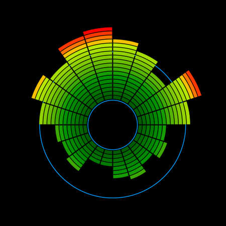 Circle music equalizer. Isolated on black background. Vector colorful illustration.のイラスト素材
