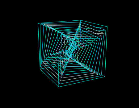 Abstract cube of lines. Isolated on black background. Vector outline illustration.のイラスト素材