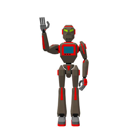 Robot character greeting. Isolated on white background. 3d Vector illustration. Front view.のイラスト素材