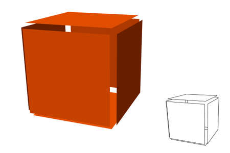 Abstract polygonal cube with cuts. Isolated on white background. 3d Vector illustration.のイラスト素材