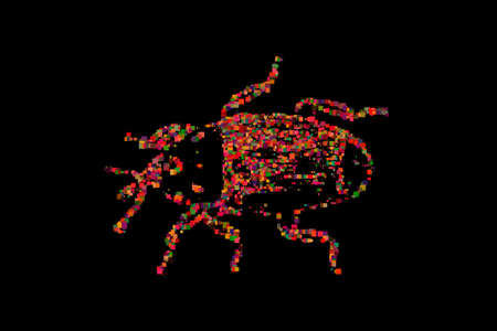 Abstract bug. Isolated on black background. Vector illustration. Halftone pixel style.のイラスト素材