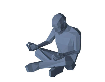Low poly man meditating while sitting. Isolated on white background. 3d vector illustration.のイラスト素材