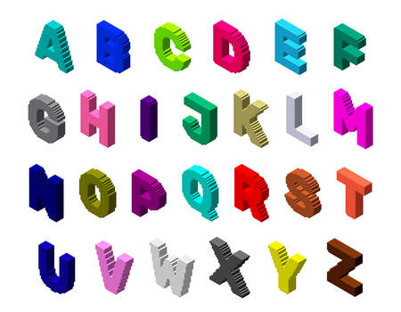 3d pixelated capital letter set.Isolated on white background.Vector colorful illustration.3d isometric style.のイラスト素材