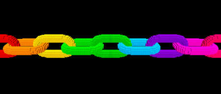 Abstract voxel chain. Blockchain concept. Isolated on black background. 3d Vector illustration.
