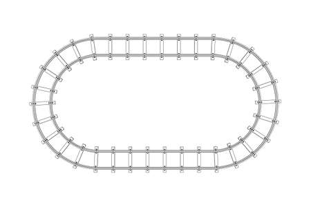 Railway track frame. Isolated on white background. Vector outline illustration. Top view.のイラスト素材