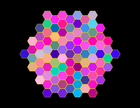 Hexagonal object of hexagons. Isolated on black background. Vector illustration.のイラスト素材