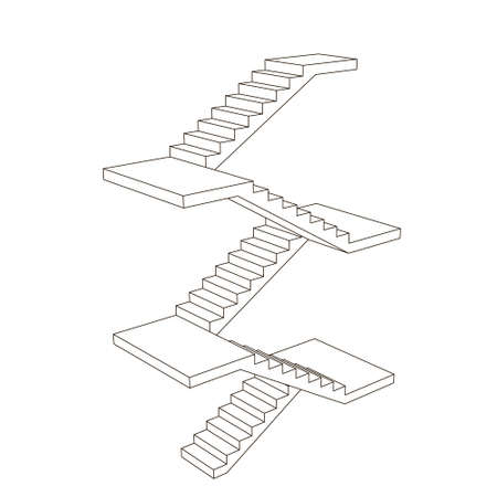 Staircase with platforms. Vector outline illustration.のイラスト素材