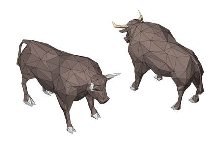 Abstract polygonal bull. Isolated on white background. 3d Vector illustration. Isometric projection.のイラスト素材