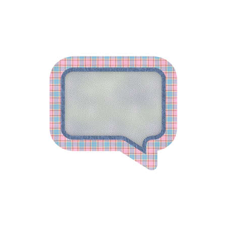 Cloth textured badge in form of bubble speak. Isolated on white background.