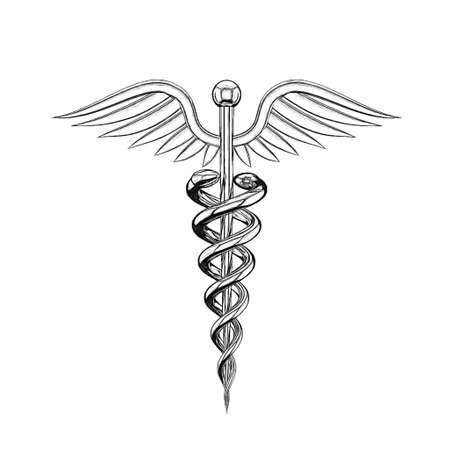 Metallic medical symbol. Isolated on white background. Sketch illustration.の写真素材