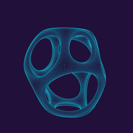 Abstract 3d shape with holes. Vector wireframe illustration.