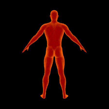 Standing man. Isolated on black background. Vector illustration. Pointillism style. Back view.のイラスト素材