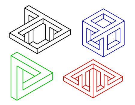 Impossible object set No4. Isolated on white background. Vector outline illustration.のイラスト素材