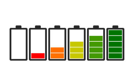 Battery icon. Charge level indicators. Isolated on white background. Vector illustration. Flat style.のイラスト素材