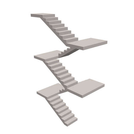 Staircase with platforms. Isolated on white background. 3d Vector illustration. のイラスト素材