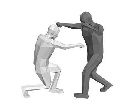 Low poly men fighting. Isolated on white background. 3d vector illustration.のイラスト素材