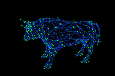 Abstract polygonal bull. Molecular lattice. Isolated on black background. Vector illustration.のイラスト素材