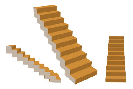 Stairway. Isolated on white background. 3d Vector illustration. Different viewes.のイラスト素材
