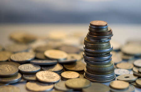 Different coins stack. Close up.の写真素材