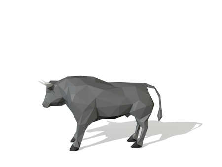 Abstract polygonal bull. Isolated on white background. 3D rendering illustration. Side view.の写真素材
