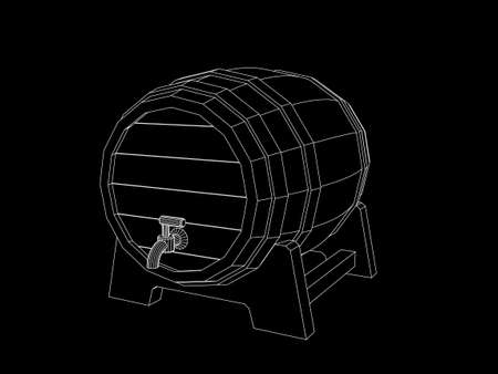 Wooden barrel with tap. Vector outline illustration.のイラスト素材