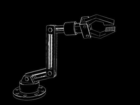 Robotic arm. Isolated on black background. Sketch illustration.の写真素材
