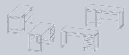 Empty office desk. Vector outline illustration. Dimetric projection.のイラスト素材