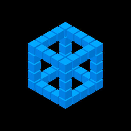 Wireframe cube from cubes. Isolated on black background. Vector illustration. Isometric projection.のイラスト素材